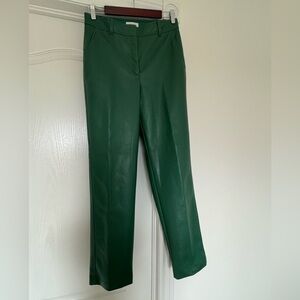 Babaton vegan leather straight leg pants size 8, deep green